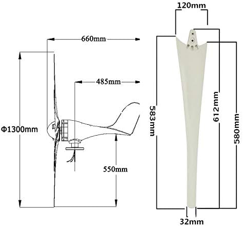5000W Wind Generator+Controller 12V/24V/48V 6 Blade Black Wind Turbines Horizontal Home Powers Windmill Energy Turbines Charge,White,48v