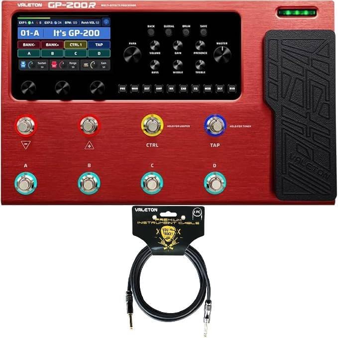 VALETON GP-200 Red Multi Effects Processor + 10ft Cable Bundle Guitar Bass Pedal with Expression Pedal FX Loop MIDI I/O Amp Modeling IR Cabinets OTG USB Audio Interface