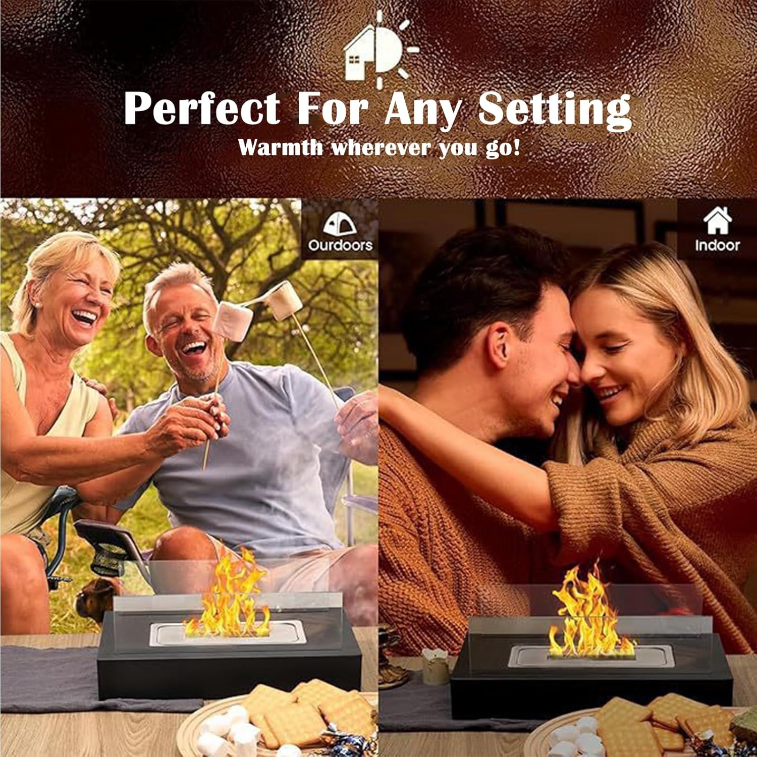 Stainless Steel Rectangular Table Top Fire Pit with Glass Wind Guard, Outdoor Patio Fireplace for Garden Portable Tabletop Fire Pit Indoor(White)