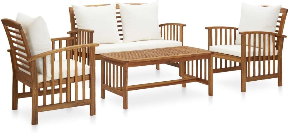 Furniture Sets 4 Piece Patio Lounge Set with Cushions Solid Acacia Wood,Vintage Patio Lounge Set Outdoor Acacia Wood Furniture with Cushions for Garden, Patio, and Deck Garden Conversation Sets