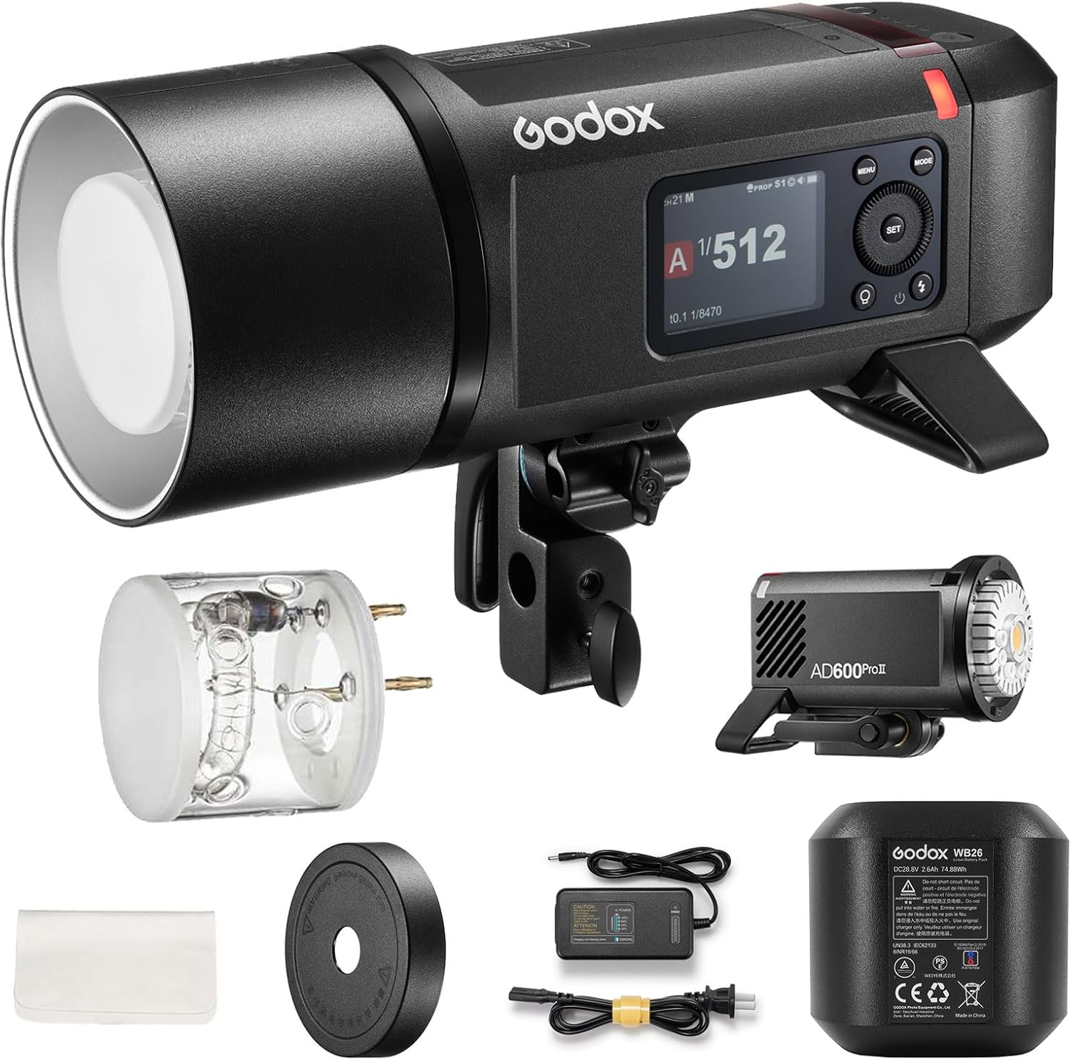 Godox AD600 Pro II AD600Pro II Outdoor Flash Strobe, Portable 600Ws 2.4G TTL 1/8000 HSS Monolight, 0.01-0.9s Recycle, 40W LED Modeling Lamp, GODOX AD600ProII AD600 Pro II with Battery & Bowens Mount