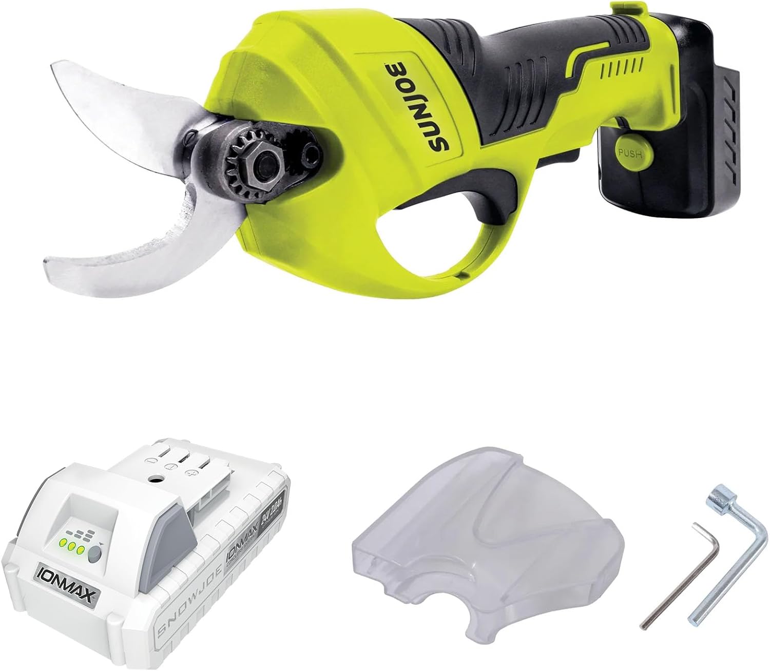 Sun Joe Cordless Handheld Pruner with Battery, Charger & Steel Blades, 80W Motor - Portable and Battery-Operated Gardening Tool Shears for Trimming Wood, Tree Branches, Twigs, and Stems, 24V-PRN1-LTE