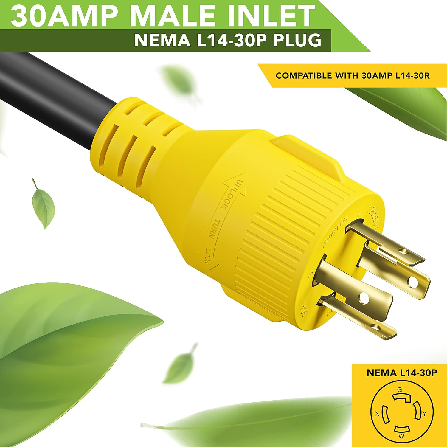 4-Prong 50 Feet 30 Amp Generator Cord, 10 Gauge Heavy Duty L14-30 Generator Power Cord Up to 7,500W (50-Feet)