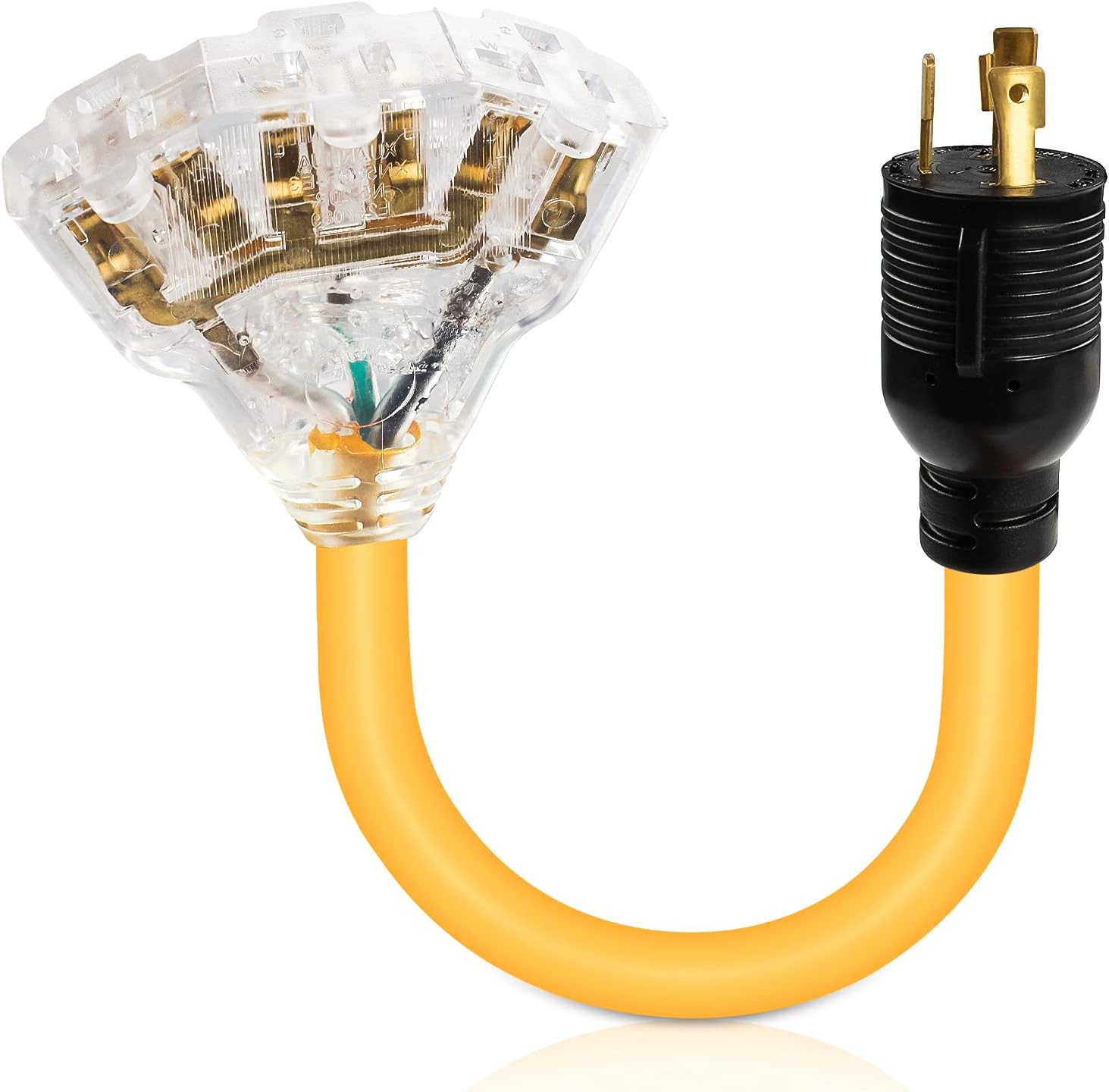 MAYITOP 3 Prong Adapter Generator Power Cord, Nema L5-30P Male to 3X 5-20R Female Adapter Plug, Adapter Generator Power Cord with Lighted End 1.5 FT 30 Amp