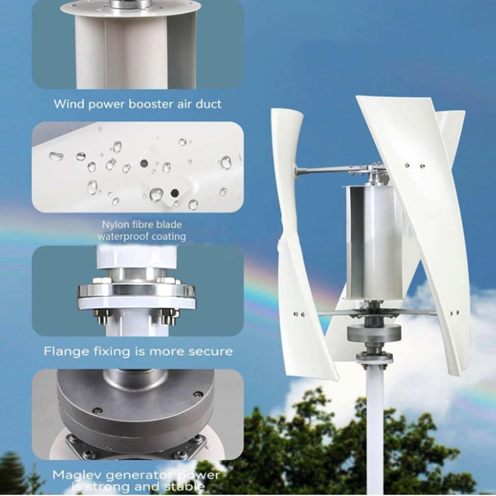 Vertical Axis Wind Turbine, 3 Blades Low Noise 12V/24V 48V 220V Generator Windmill Generate Turbin Complete Set for Family with Controller (8000W-White)