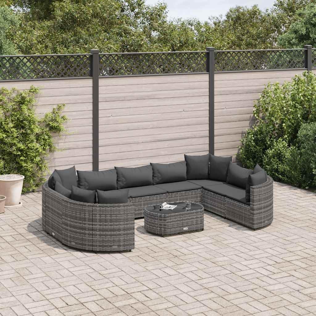 Patio Set 10 Piece Patio Sofa Set with Cushions Gray Poly Rattan