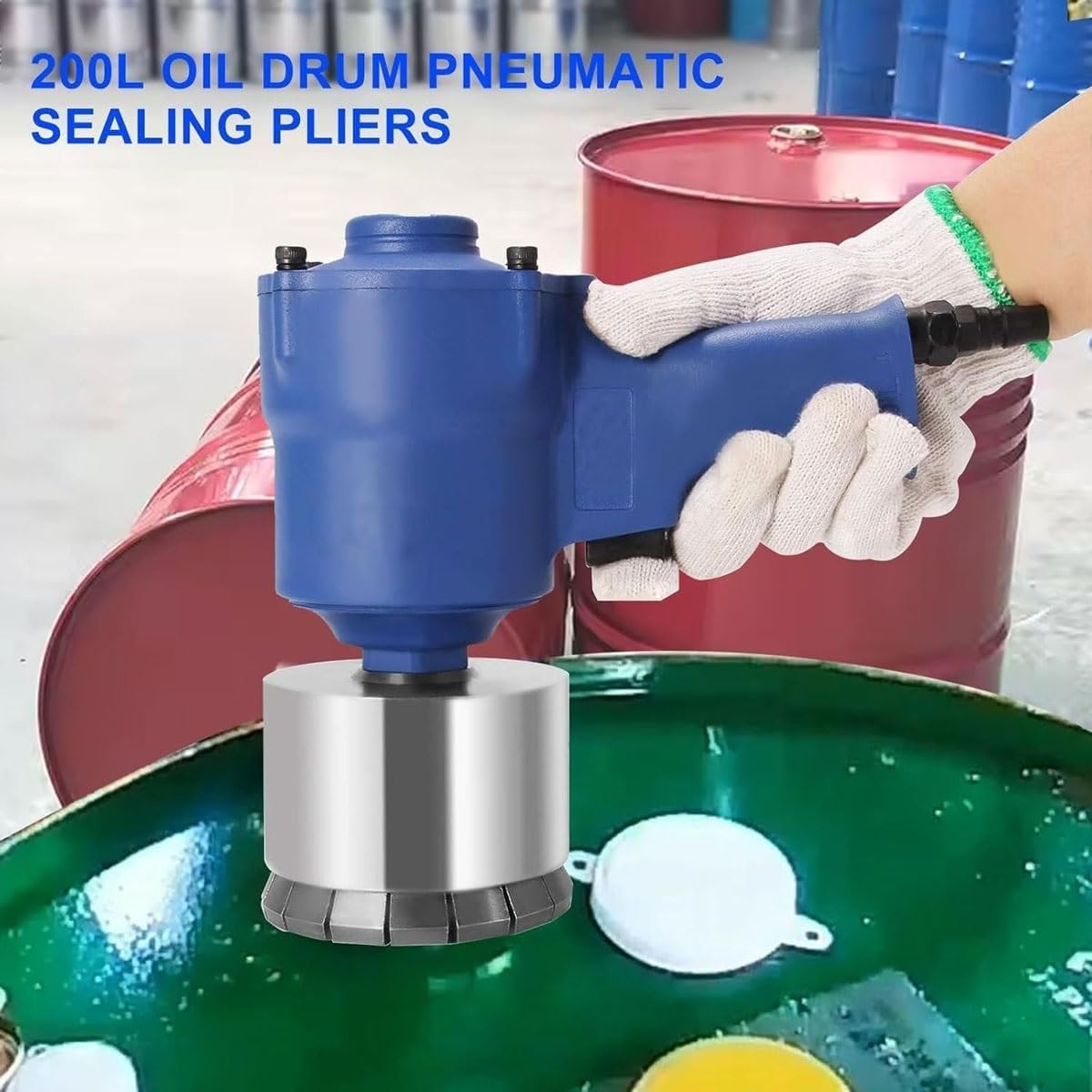 Pneumatic Oil Barrel Crimper,200L Oil Drum Capping Machine,35mm+75mm Pneumatic Seal Iron Cover Crimping Tool,1/4 Air Intake, 1300Lbs Pulling Force, for Factory, Packaging, Paint