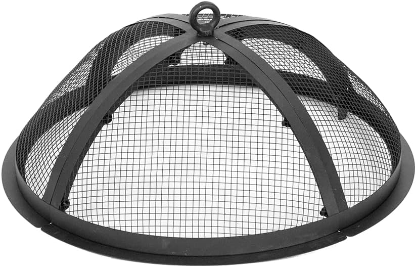 Blue Sky Outdoor Living Round Domed Steel Spark Screen and Screen Lift for Peak Patio Fire Pit, Black