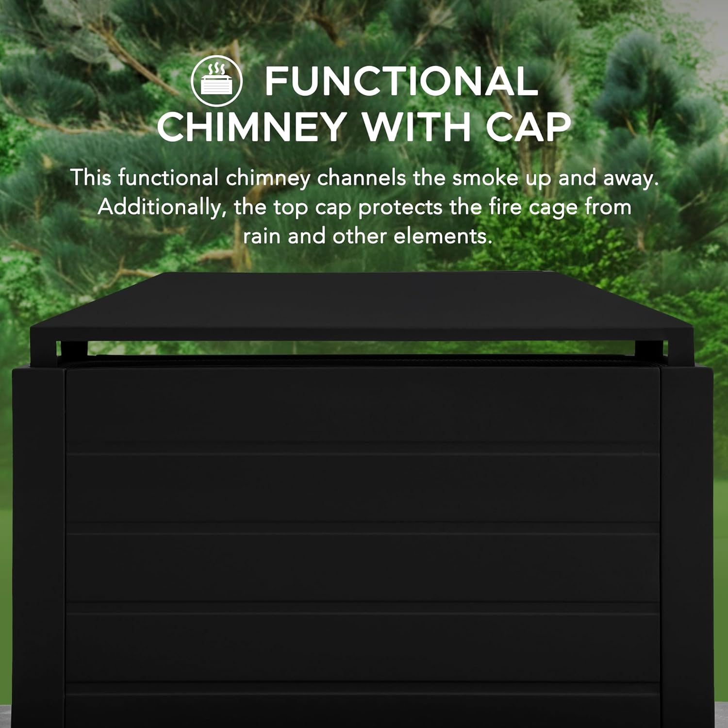 SUNJOY Outdoor Fireplace with Wood Storage and Chimney, Steel Wood Burning Firepit with Mesh Spark Screen Door, Fire Poker, Fireplace Tool & PVC Cover, for Patio Garden Deck Backyard, Black/Dark Gray