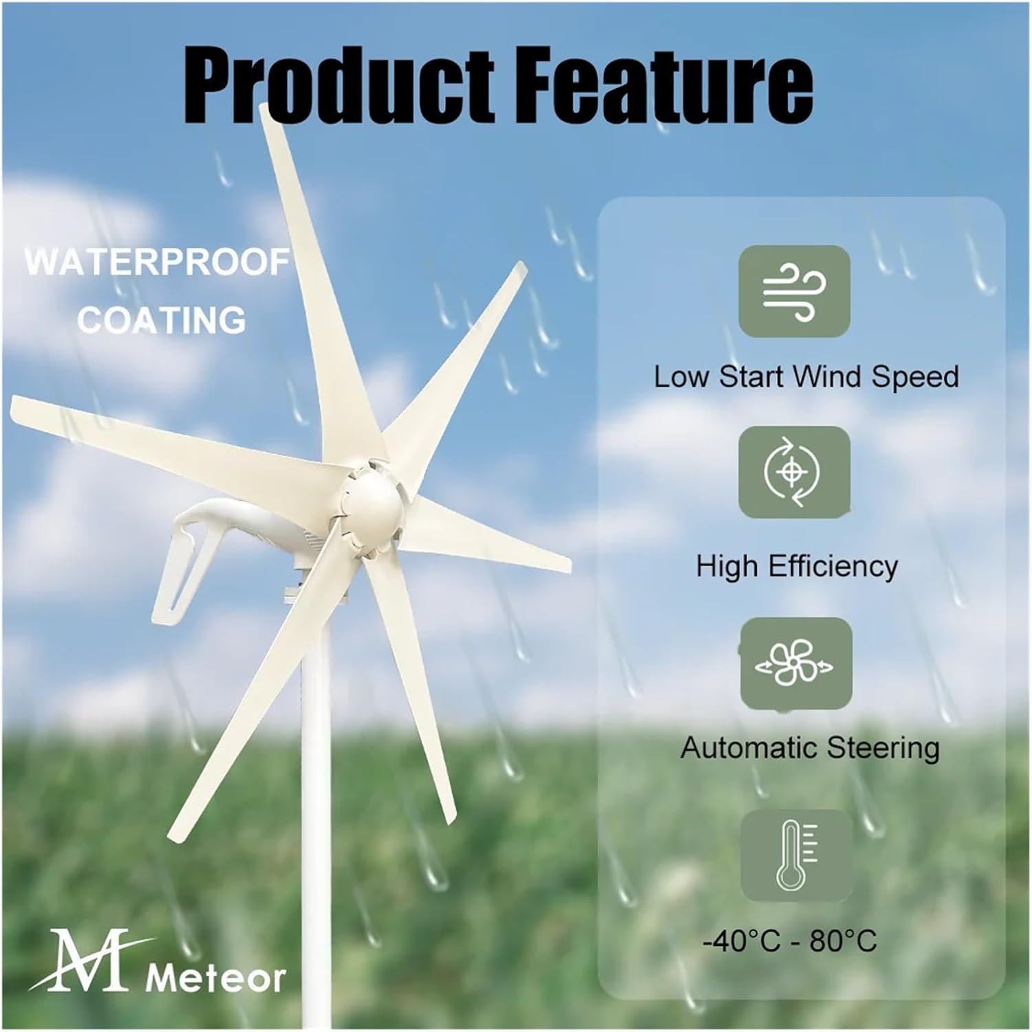 600w 800w 1000w Wind Turbine Generator Windmill 12v 24v Home Appliance Camping Power Generator with MPPT Controller Low Starting Speed for Home(6 Blades 1000w,24V)