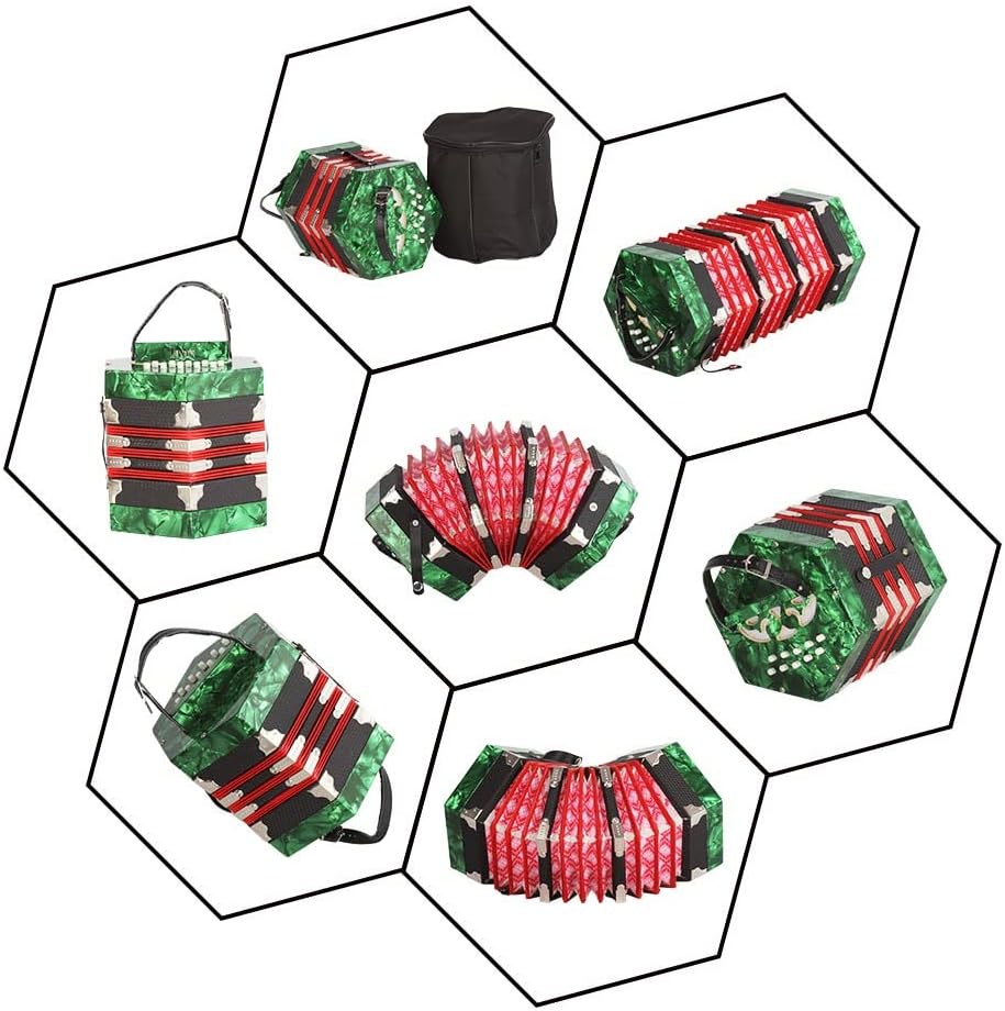20 Buttons Accordion Concertina, with Carry Bag, Entry Level Keyboard Instrument, Fascinating & Softer Sound, for Adults Beginners Students (Color : Green)