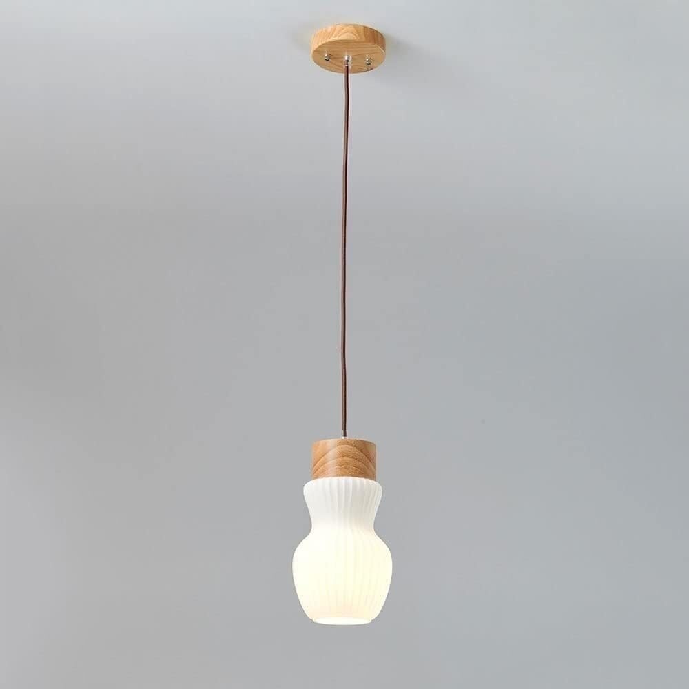 Nordic Style Wood Chandelier White Glass Shade Hanging Lamp E27 Base Modern Kitchen Island Lighting Fixture for Kitchen Island Dining Room Bedroom Hallway Bar Living Room