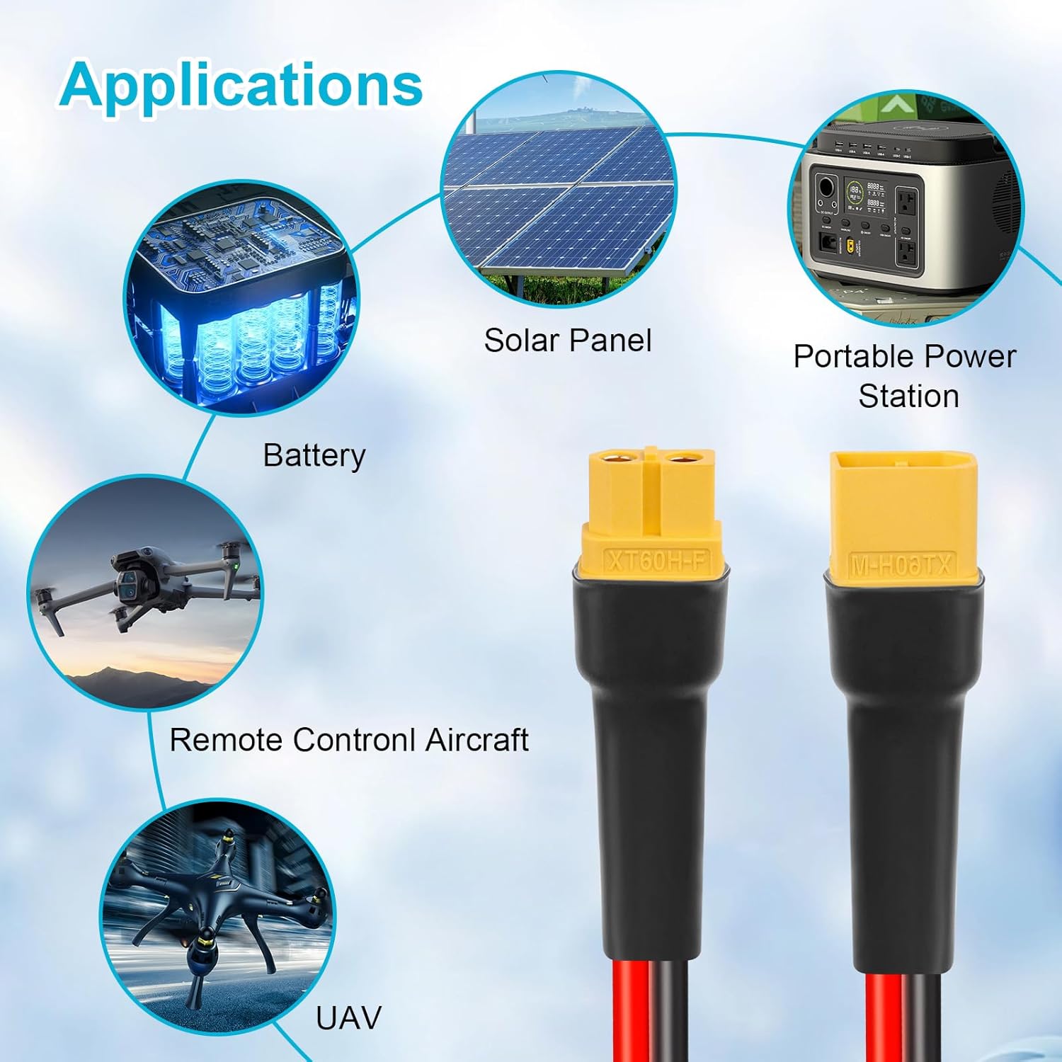 10AWG 40FT XT60 Extension Cable 2 3 5 10 15 20 25 30 35 40 50 75 100FT XT60 Female to Male Connector for Portable Power Station Solar Panel RC Battery