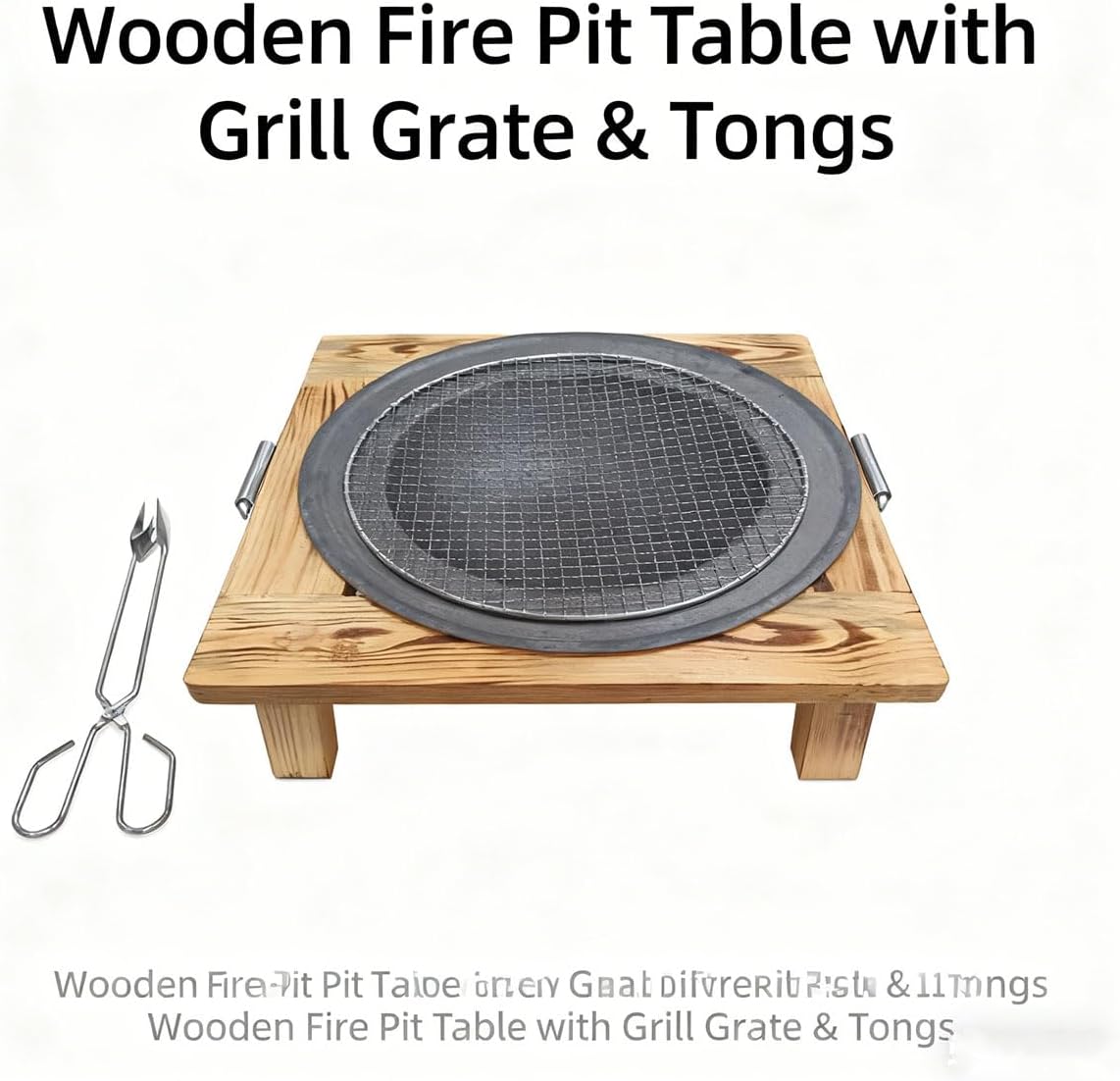 20 in Tabletop Fire Pit Tea Table - Wooden Fire Pit Table for Indoor/Outdoor Use, Portable Camping Fire Pit with Grill Grid for Tea Brewing & Food Warming &Bonfire and Picnic BBQ Grill