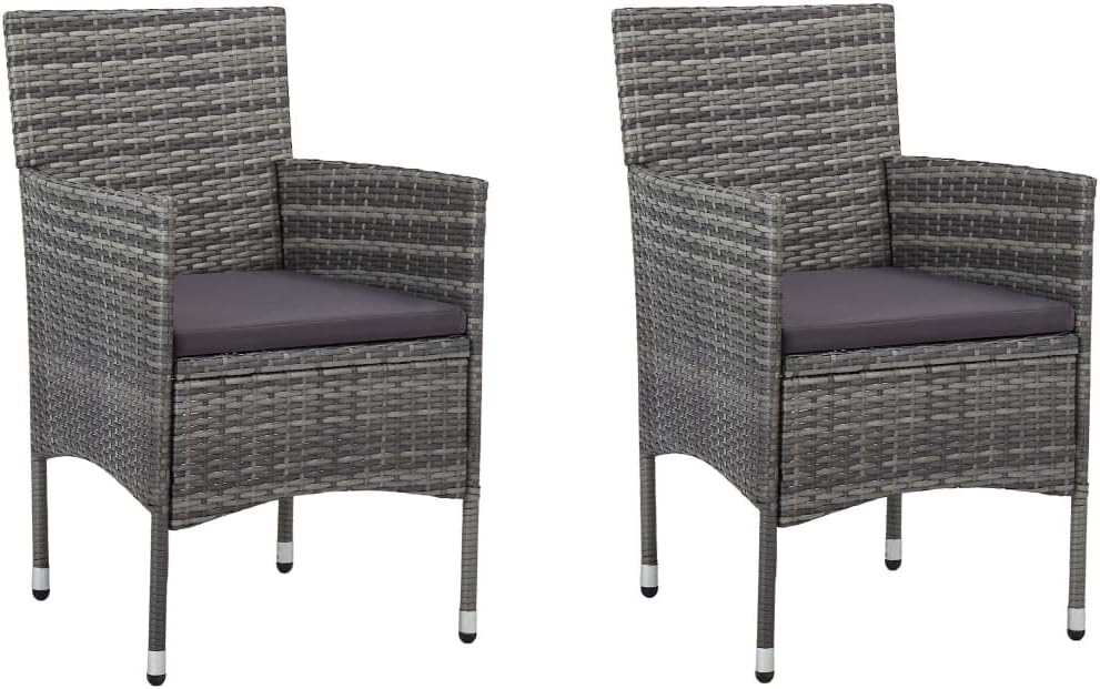Patio Dining Chairs 2 pcs Poly Rattan Gray,Poly Rattan Armchair Set with Cushions, Modern Outdoor Patio Chairs for Dining or Relaxation (Set of 2) Outdoor Furniture, Outdoor Chairs, Grey