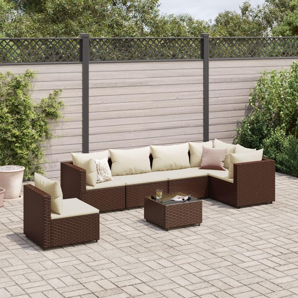 7 Piece Patio Lounge Set with Cushions Brown Poly Rattan,Modular Outdoor Lounge Set with Comfortable Cushions and WeatherResistant Rattan Patio Furniture, Outdoor Furniture Sets