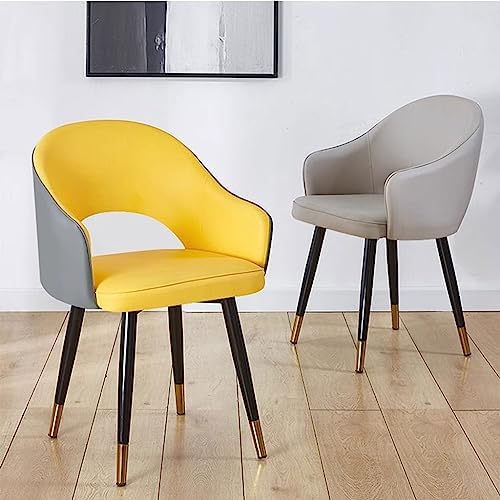 WKWKW Kitchen Set of 4 Modern Dining Chairs Wear Resistant Leather Kitchen Living Dining Room Accent Arm Chairs Carbon Steel Legs Office Lounge Chair(Yellow+Grey)