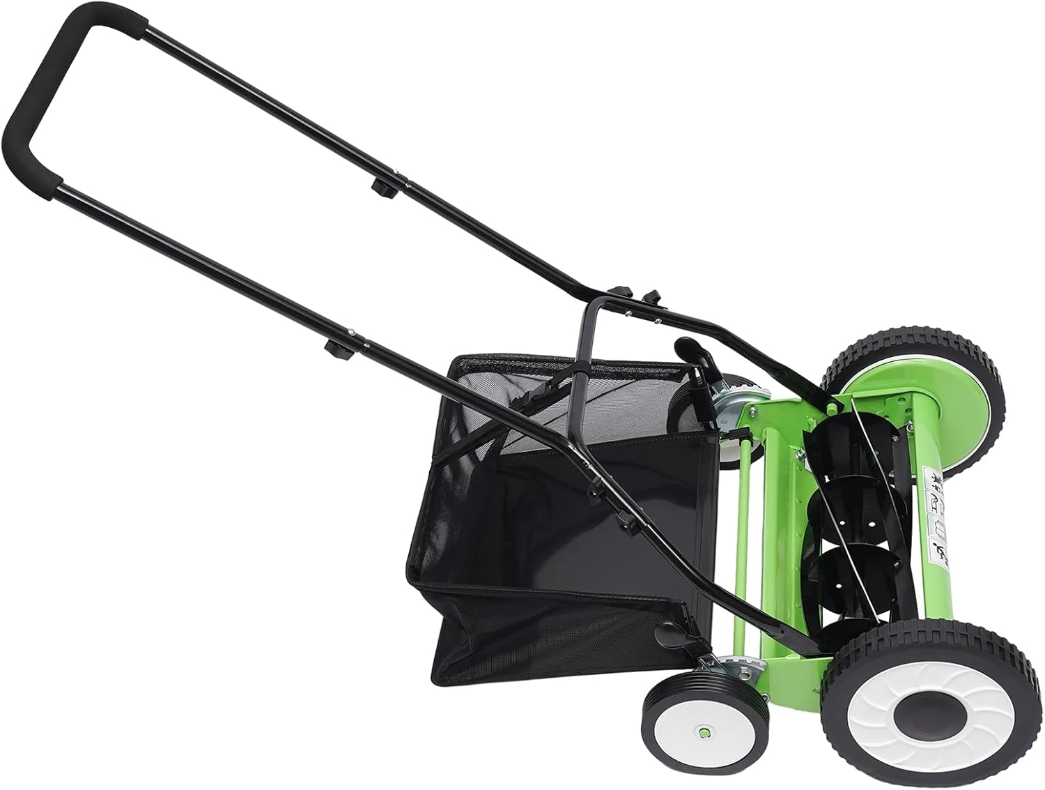 16-Inch 5-Blade Cordless Manual Reel Lawn Mower, Outdoor Push Lawn Sweeper Adjustable Cutting/Handle Height Grass Cutter with Grass Catcher for Villas Courtyards Parks Gardens Green