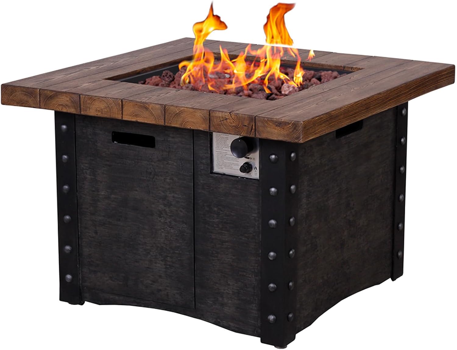 Good Product 50,000 BTU Outdoor Gas Fire Table, Faux Woodgraine Table top Fire Pit