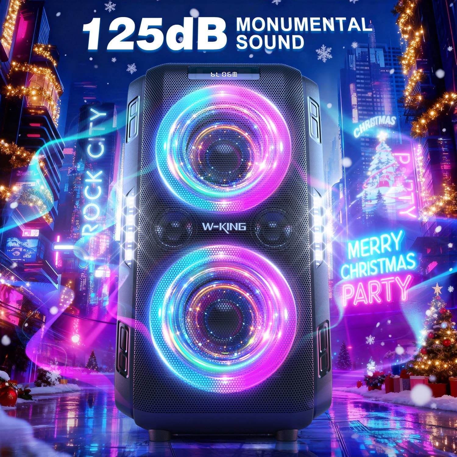 W-KING 270W PEAK Party Large Bluetooth Speaker Loudest Boom Box/12 Custom Bass/Massive 125dB 6.5''x2 Subwoofer Deepest Bass, Big Portable Speaker Wireless, IPX5/MIC&GTR in/USB/TF/AUX,Removable Battery