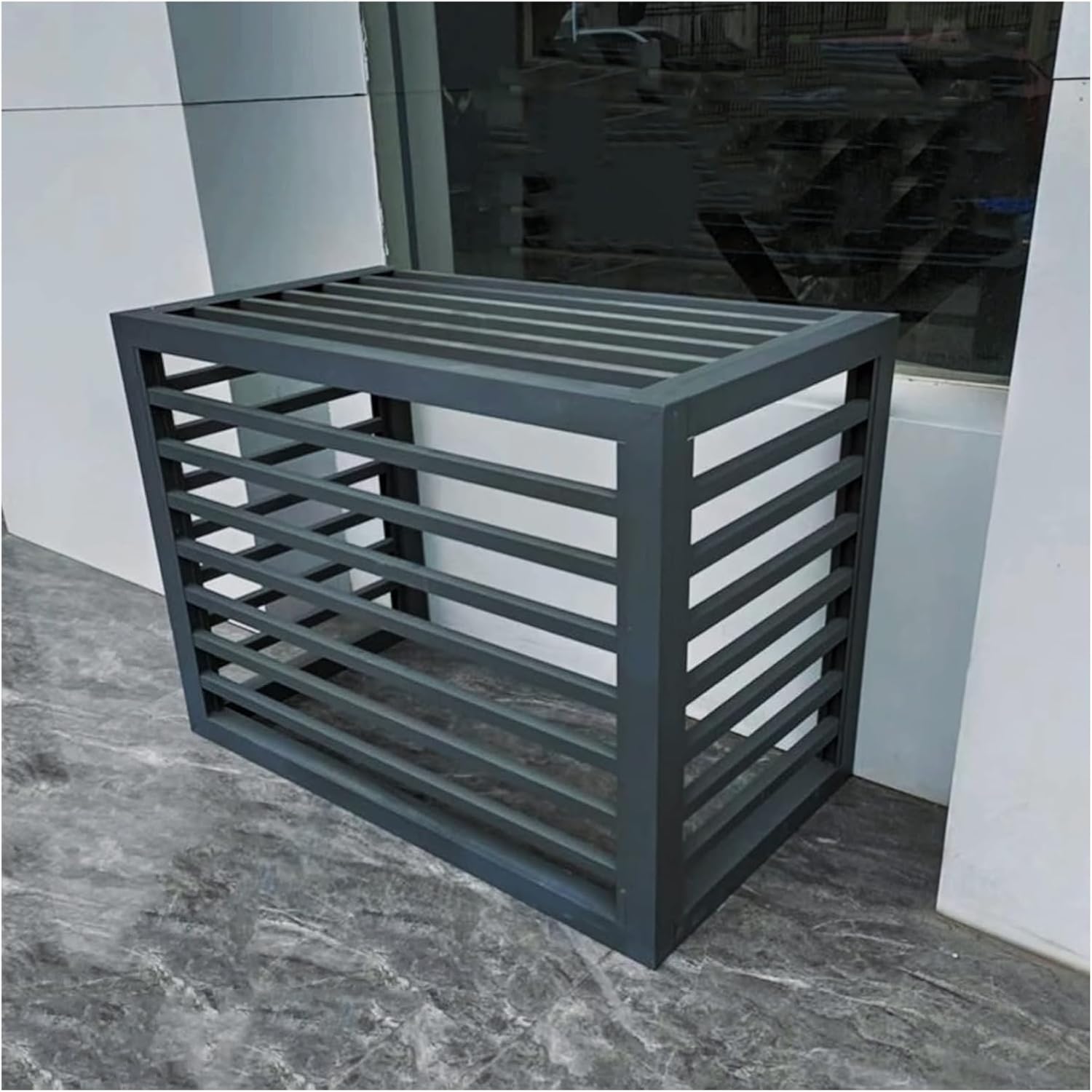 Outdoor Privacy Screen Air Conditioner Fence Trash Can Enclosure Decorative Aluminum Protective AC Cover Freestanding Fence For Garden Patio Lawn Flower Stand Window Fence(Black b,1.5P: L100*W50*H70CM