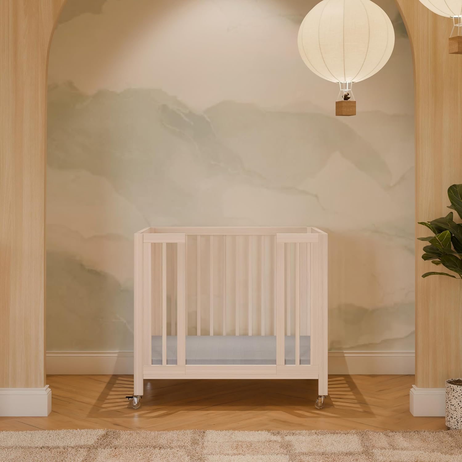 Babyletto Rolli All-Stages® Midi Crib Conversion Kit in Washed Natural, Greenguard Gold Certified, FSC Certified, Portable & Adjustable with Pad Included