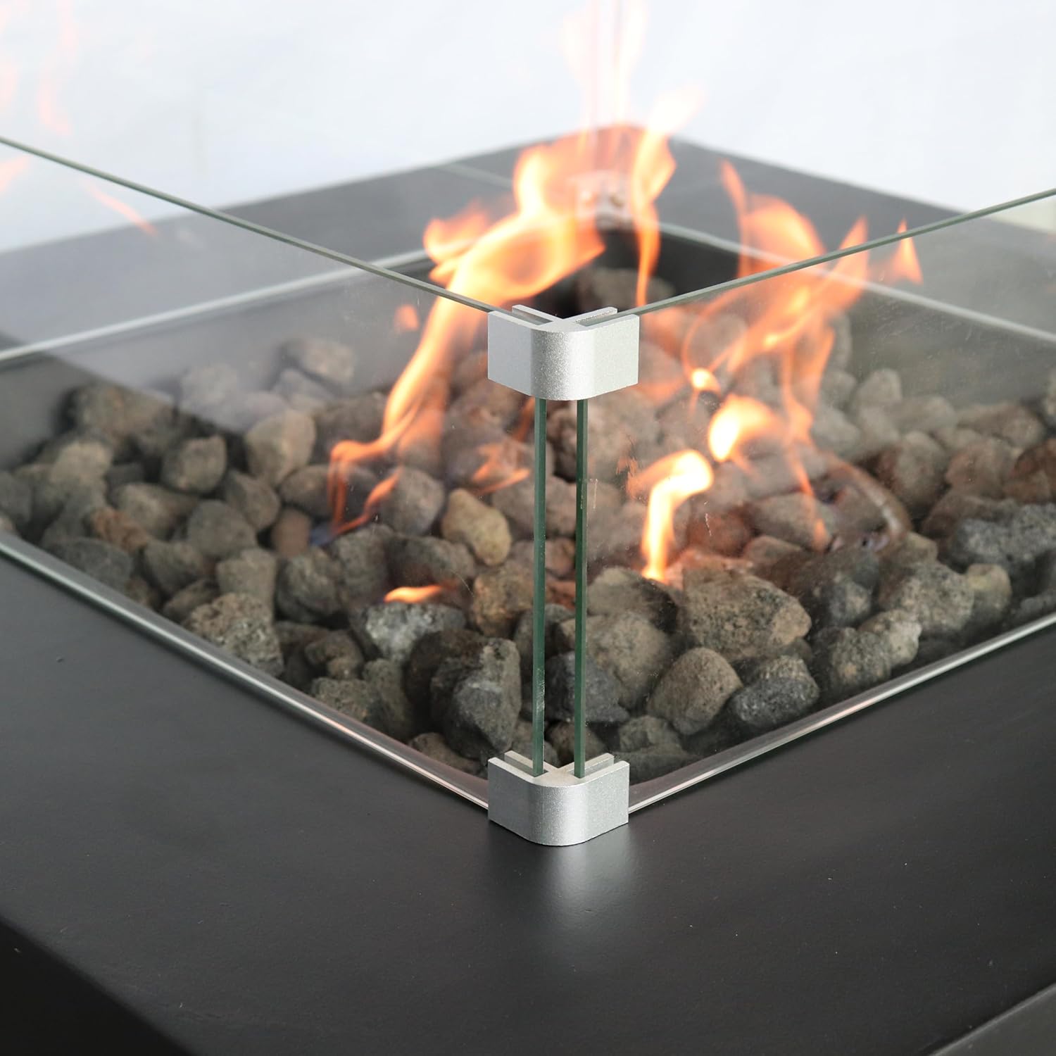Living Source International Concrete,Glass Propane,Natural Gas Fire Pit Table