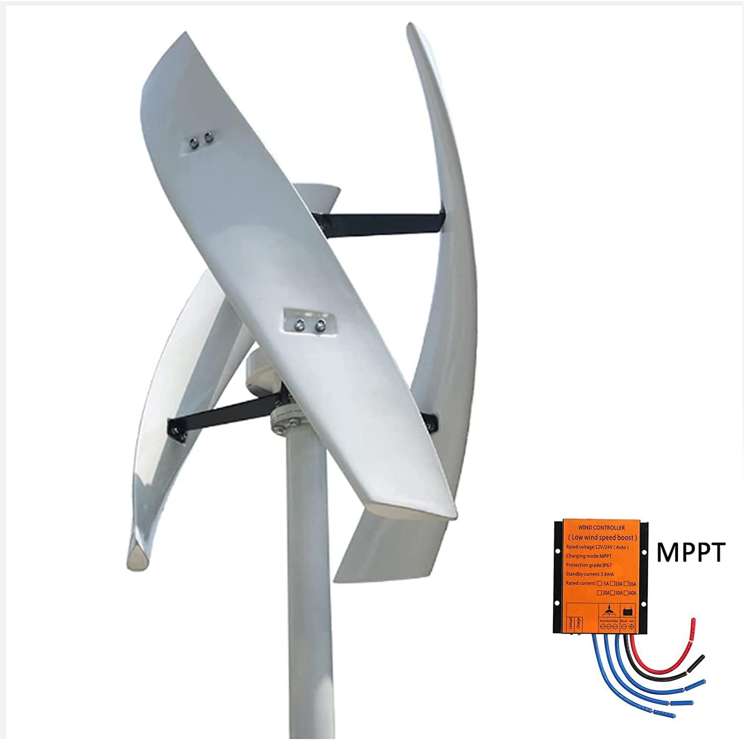 No Noise Vertical Spiral Wind Power Turbine Generator,12000W 12V-220V 3-Blade Magnetic Levitation Wind Turbine with Controller for Outdoor Garden