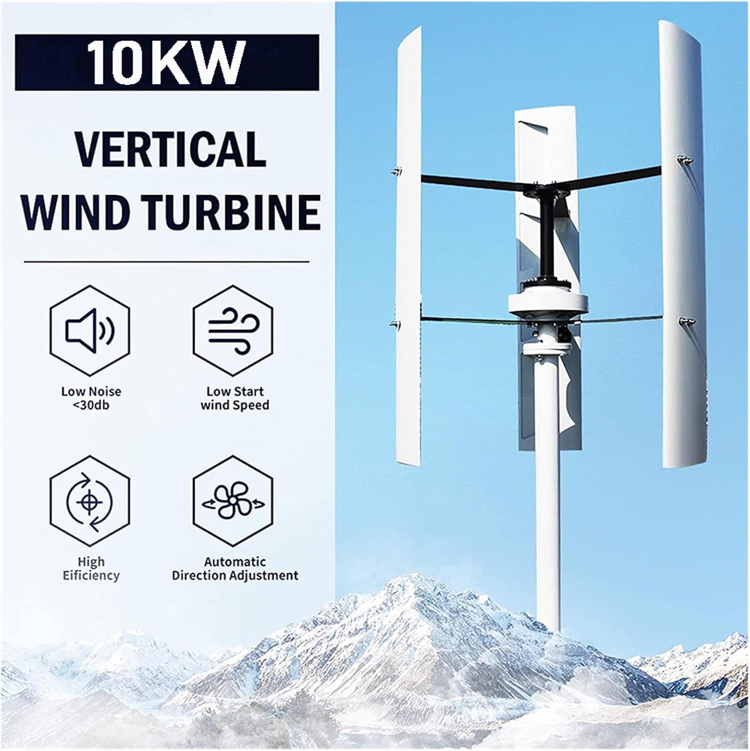 Wind Turbine Generator Kit, Home Farm Low Noise Vertical Free Energy Wind Power Turbine Generator 10KW 12V 24V 48V AC Windmill Fan Low Wind Speed Starting Wind Turbines for Hybrid Solar Wind System(24