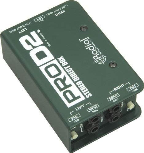 Radial ProD2 Passive 2 Channel Instrument Direct Box Passive Stereo DI with Isolation Transformer, 15dB Pad and Lift Switch with Senor Microphone Cable and Instrument Cable