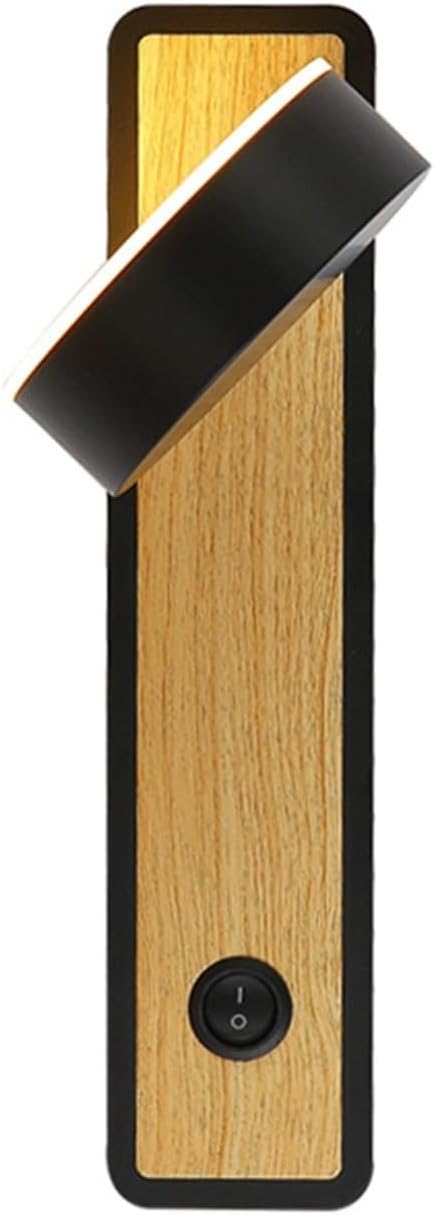 Wall Sconces 345° Rotating Wood Grain Wall Light Creative Aluminum Acrylic Led Wall Sconce Wall Mounted Lighting Fixture for Living Room Aisle Reading Study Bedroom Bedside Reading Lamp(Black)