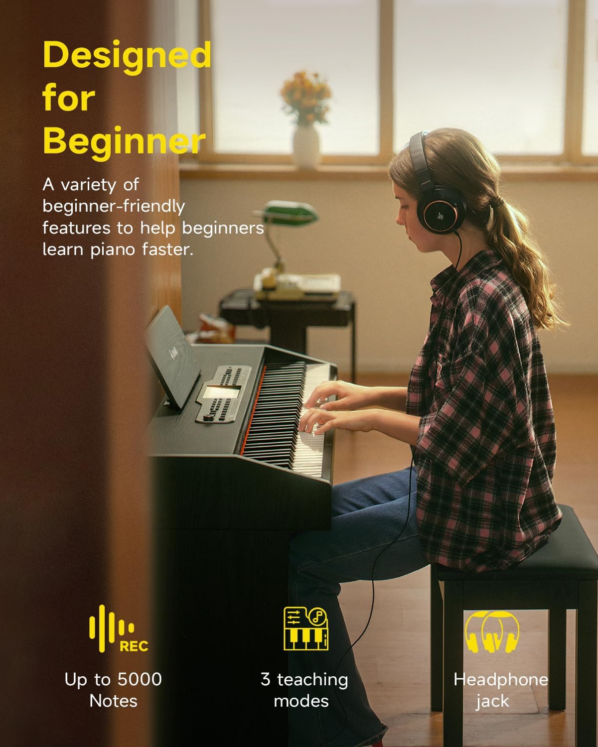 Donner DDP-95 Digital Piano with 88 Key Weighted Keyboard, Beginner Full Size Electric Piano Keyboard Boast Wireless Connection, 4.3