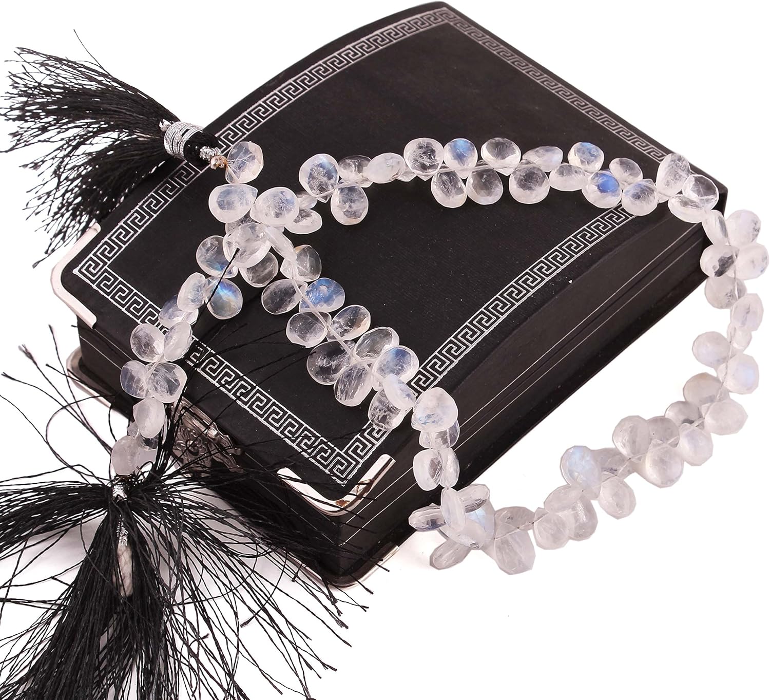 Neerupam collection Natural White Rainbow Gemstone Faceted Tear Drop Shape Beads 1 Loose Strand for Jewelry Making