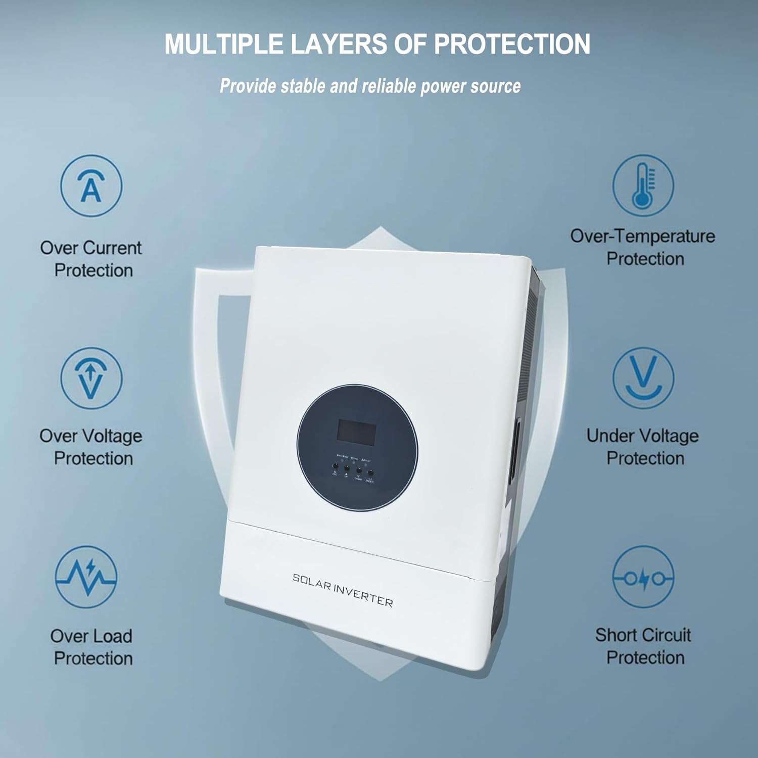 5000W Split Phase Hybrid Solar Inverter, 48V to 110V/240VAC, Built-in 120A MPPT Solar Charge Controller, Max.PV Input 6400W, 150VDC, 60A, Work for 48V Lead Acid/Lithium Batteries, for Home,RV,Truck