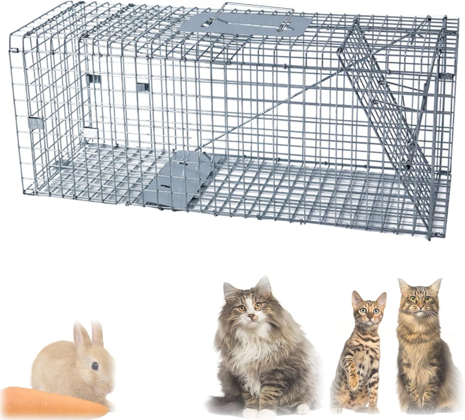 37 Inch Large Live Animal Cage Trap Cat, Folding Cat Trap for Stray Feral Cats Outdoor Humane for Rabbits, Squirrels, Raccoons, Groundhog