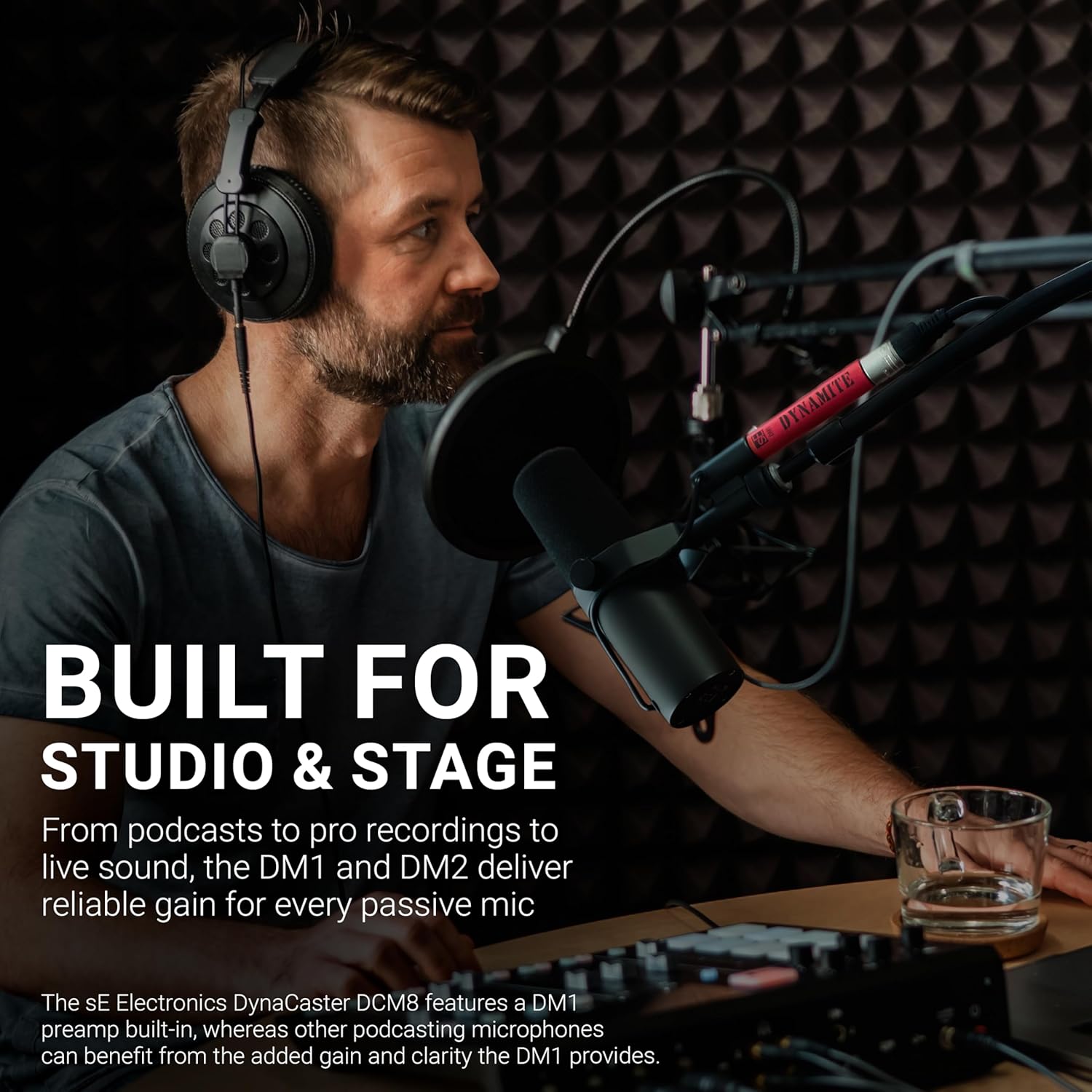 sE Electronics DM2 TNT Ultra-Slim Inline Microphone Preamp for Ribbon & Dynamic Microphones - Mic Preamp with 2 Gain Settings (+15dB or +30dB) & 8 Load Settings (50 Ohm-10 M Ohm) (Blue)