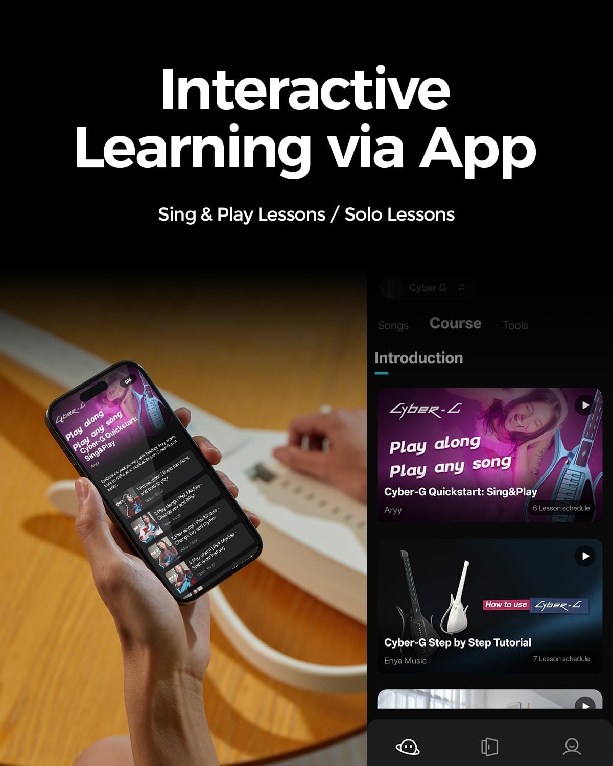 Enya CYBER-G Stringless Smart Guitar, Foldable Travel Backing Guitarra, Built-in Drum Machine & Bassline, 20 instrument Sounds for One-Man Band, App Interactive Chord Sheets For Adults & Teens (Blue)