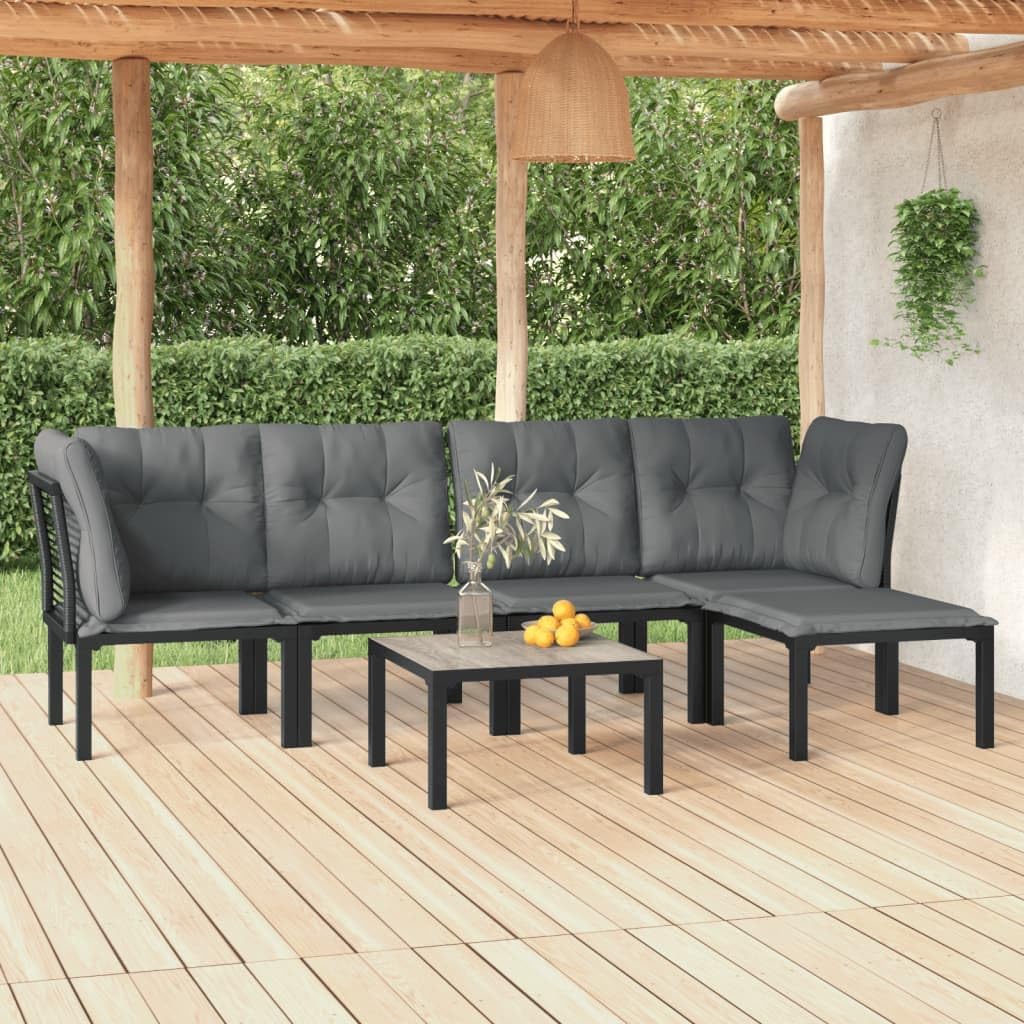 6 Piece Patio Lounge Set Black and Gray Poly Rattan,Modern Patio Lounge Set Weather Resistant Outdoor Furniture for Garden and Patio Patio Furniture, Outdoor Furniture Sets