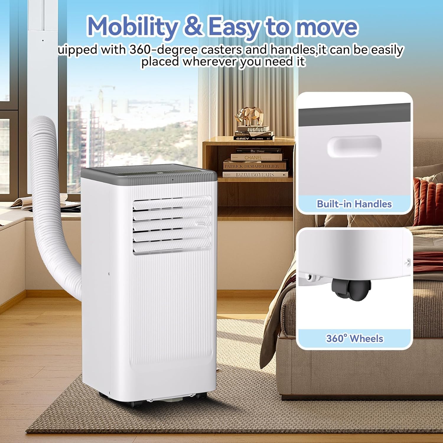 10000 BTU Portable Air Conditioner, Cools Up to 560 Sq. Ft., Portable AC Unit with Cooling, Dehumidifier and Fan Functions, Remote Control, LED Display, and Window Venting Kit Included