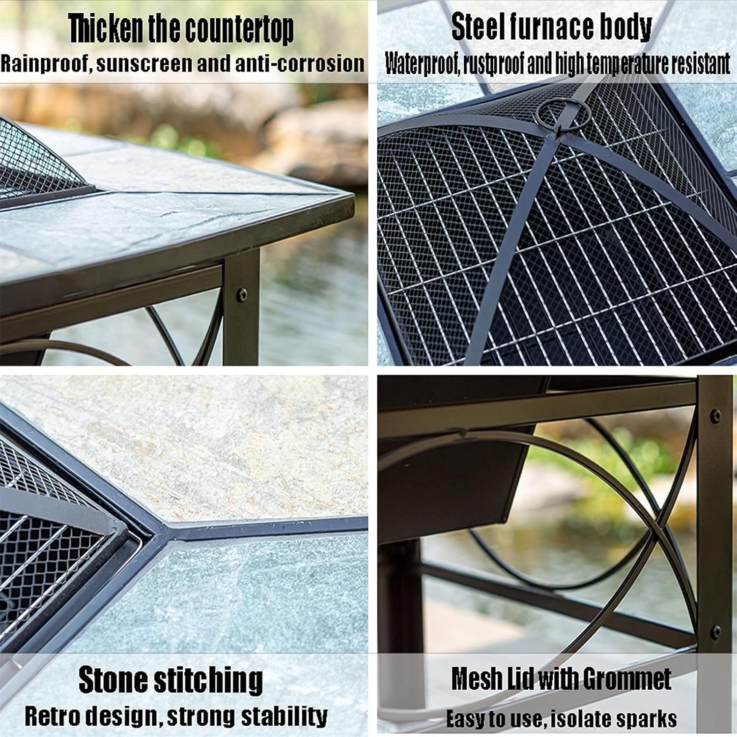 Garden Fire Pit Grill Bowl Grill Barbecue Rack Outdoor Fire Pit Square Wood-Burning Fire Pit Bowl, Garden Outdoor Heater, Barbecue Kit for Backyard Patio Courtyard