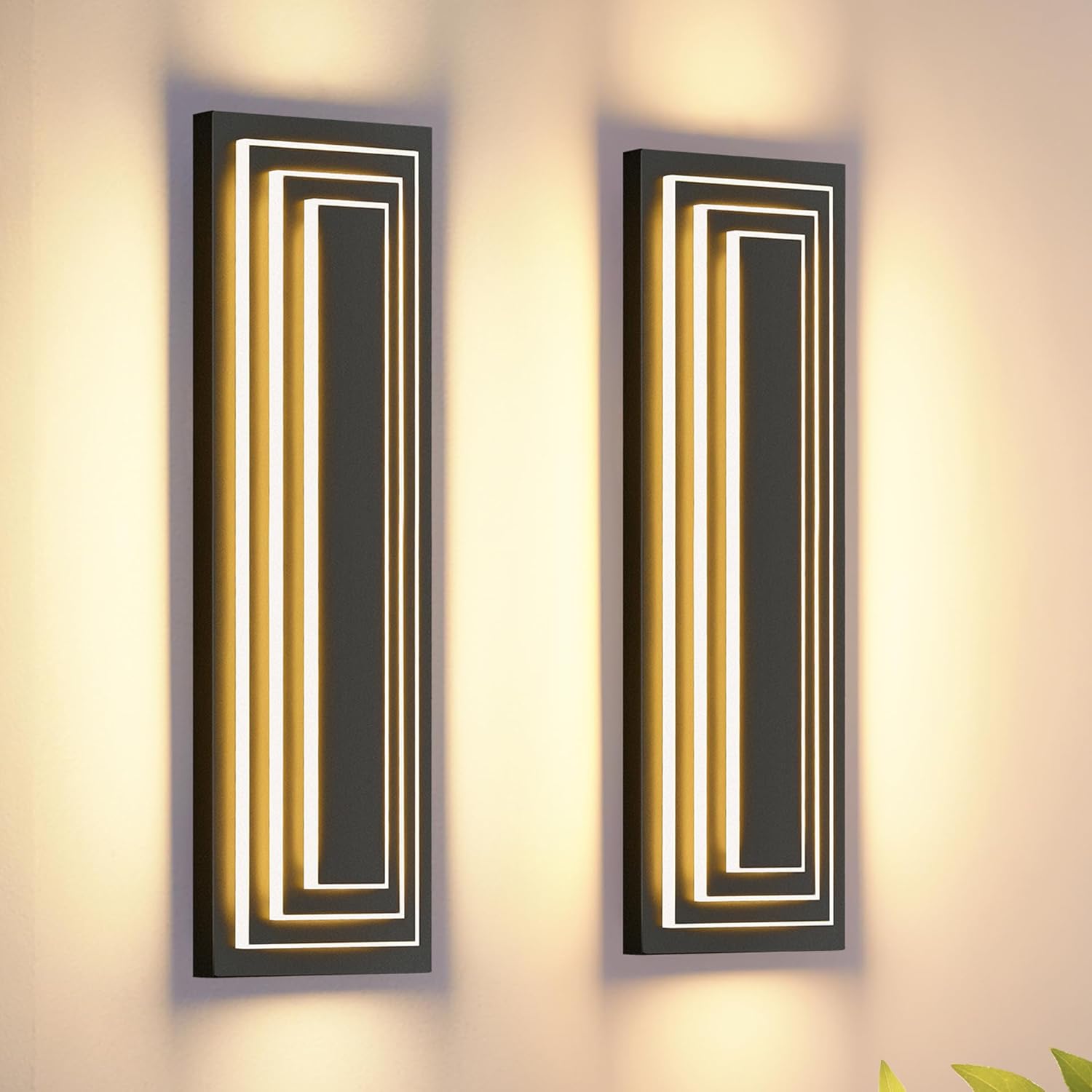 23.6 in Long Outdoor Wall Lights,3-Tier Large Exterior Lighting Fixtures,LED Front Porch Lights,Waterproof Outdoor Garage Lights 36W Warm White 3000K Modern Acrylic Wall Sconce,2 Pack