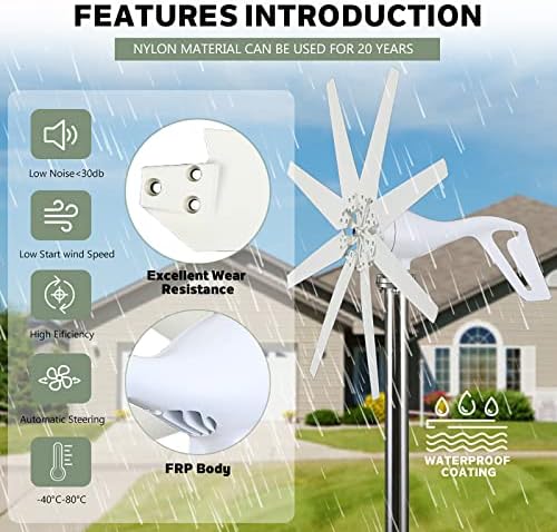 12000W Wind Turbine 110V/220V, No Noise Horizontal Windmill for Home Energy, MPPT Hybrid Controller, Efficient Renewable Power Generation System
