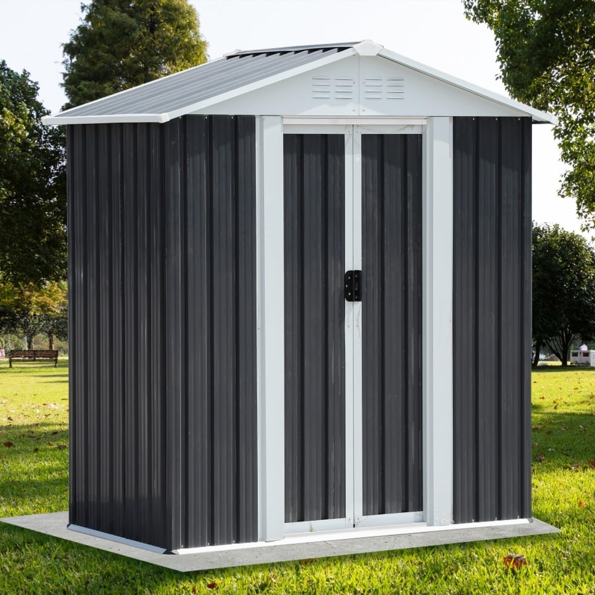 Outdoor Storage Sheds 5FTx3FT Apex Roof Grey with Base Frame Garden Shed Pent Roof Grey Outdoor Tool Bike Storage Garden Shed Tool House (5x3 FT Grey Apex Roof)