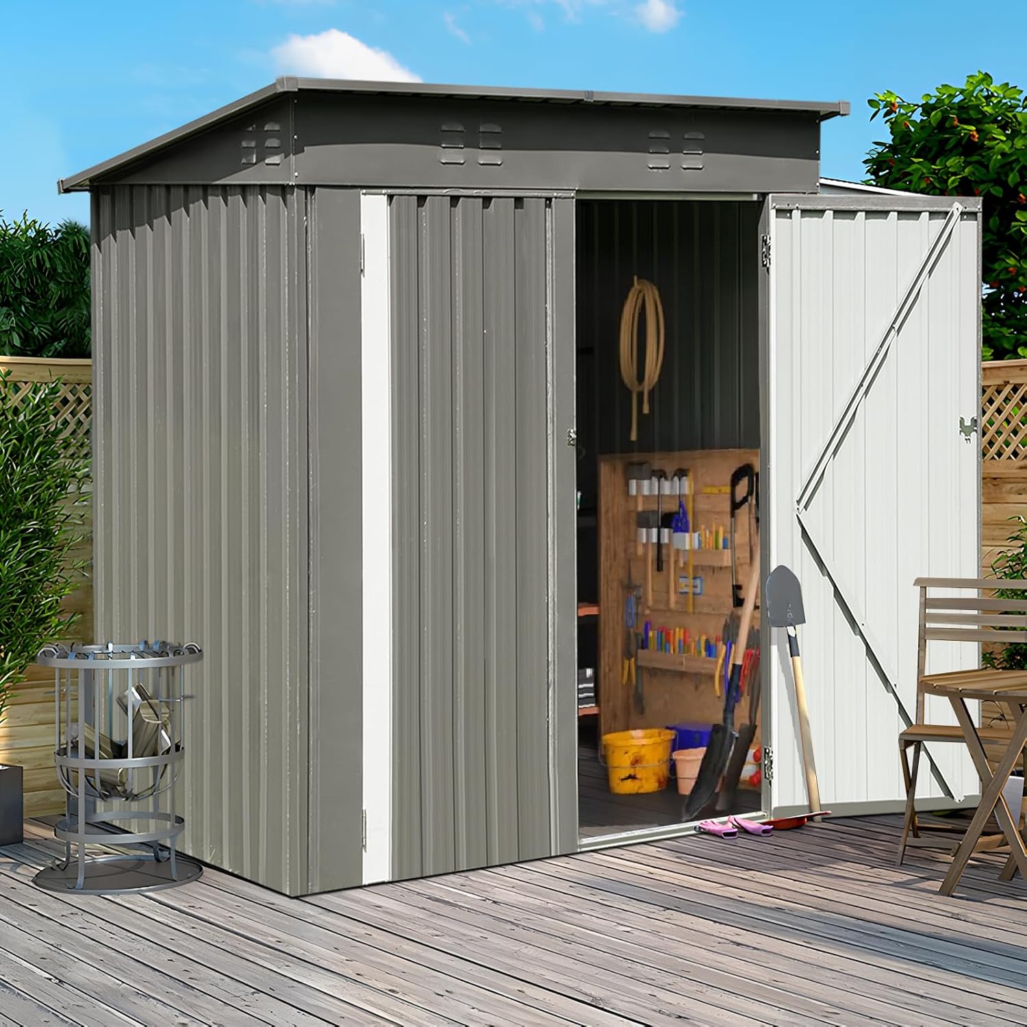 Outdoor Shed Storage Cabinet 6x4 FT, Heavy Duty Metal Portable Utility Tool Outside Shed Garden House Waterproof with Double Lockable Doors Vents for Patio Backyard, Gray