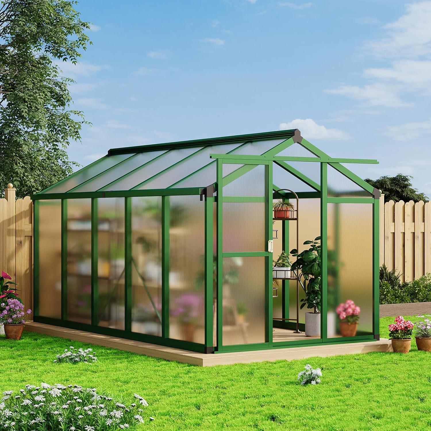 Garvee 6x10 ft Greenhouse - Aluminum Greenhouses for Outdoors, Large Polycarbonate Greenhouse with Roof Vent, Heavy Duty Walk-in Green Houses for Outside Garden, Backyard, Patio, Lawn, Easy Assembly