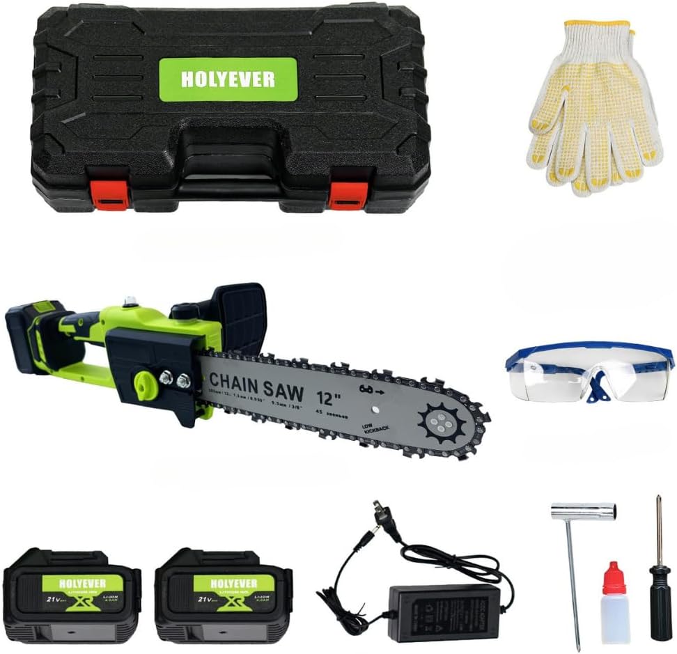 Electric Chainsaw, 12 Inch, Cordless Chainsaw, Brushless Motor, Battery Powered, Anti-Slip Handle, Built-in Oiler, Chain Trim Switch, High-Performance