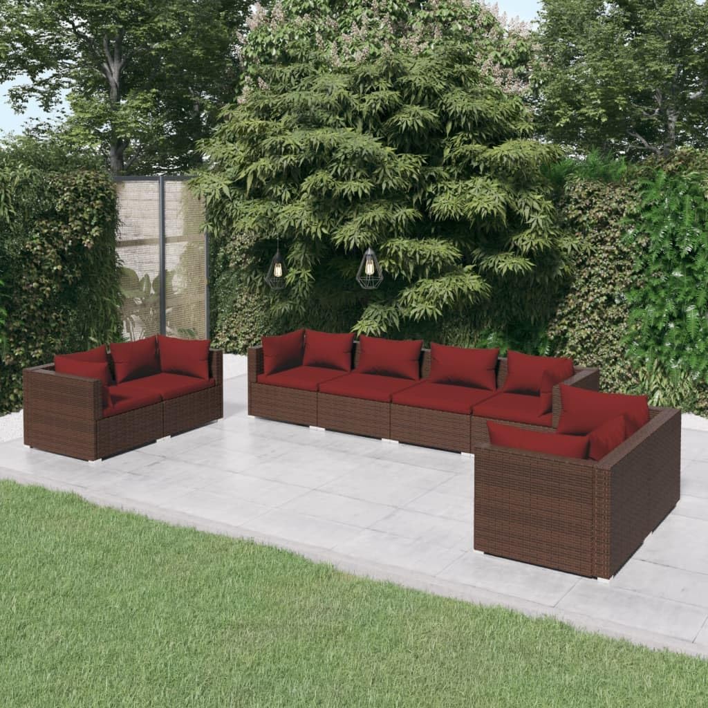 8 Piece Patio Lounge Set with Cushions Poly Rattan Brown,Trendy Brown Patio Lounge Set with WaterResistant PE Rattan and Comfortable Cushions for Durable Outdoor Use Patio Furniture Sets, Outdoor Furn