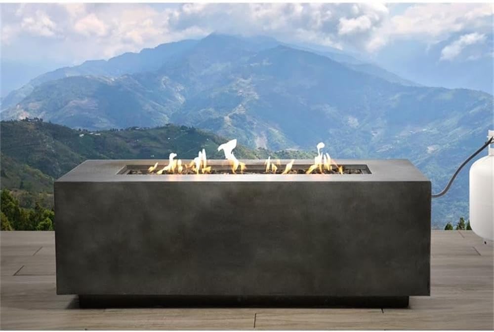 Living Source International Concrete Propane Fire Pit Table in Charcoal Finish