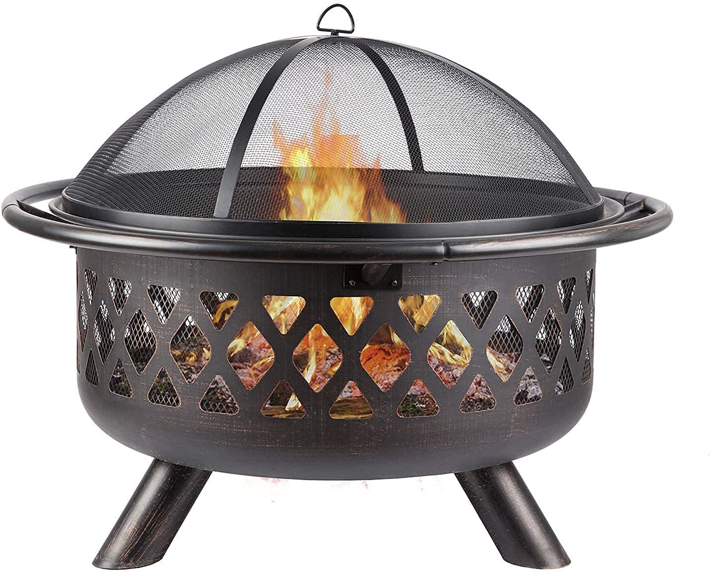 Small firepit,Outdoor Fire Pit with BBQ Grill Shelf Fire Bowl with Spark Protection Mesh Extra Includes Poker and Cover Garden Patio Heater