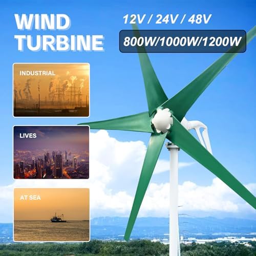 1200W Wind Turbine Generator Kit - 12V/24V/48V with MPPT Controller & 5 Green Blades, Automatic Wind Direction Adjustment, Ideal for Home & Street Lighting